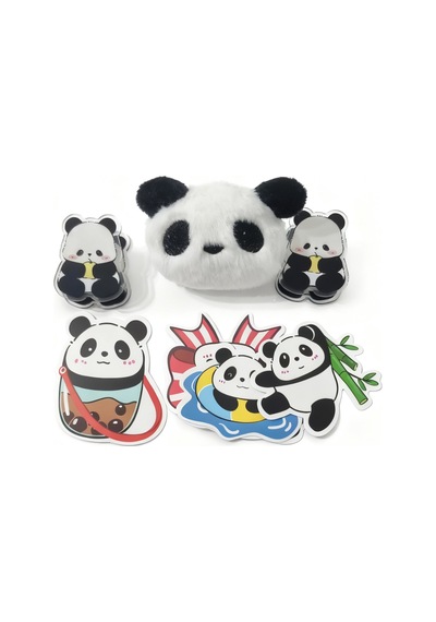 Panda Desenli Çok Bölmeli Kalemlik - Peluş Broş-sticker-klips Hediyeli Yeşil