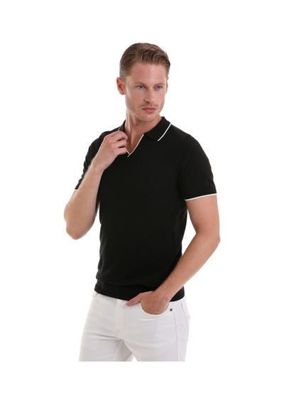 Hatemoğlu Siyah Regular Fit Desenli Pamuklu Polo Yaka Casual Tişört Siyah Hatemoğlu Siyah Regular Fit Desenli Pamuklu Polo Yaka Casual Tişört Siyah