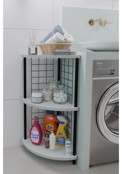 3 Raflıı Köşe Raf Banyo Ve Çamaşır Odası Çok Amaçlı Düzenleyici Metal Gövde Çevir Kur Kolay Kurulum Beyaz
