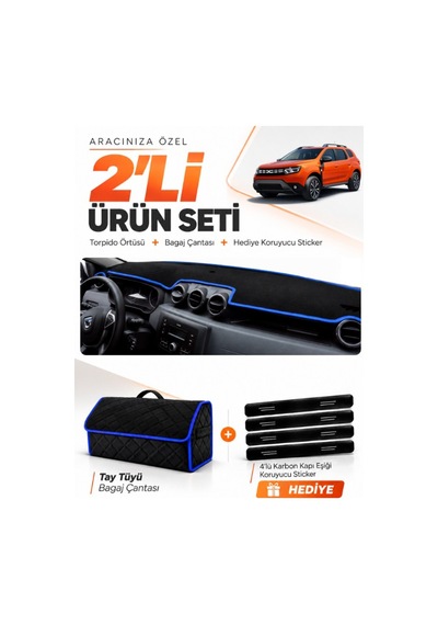 Dacia Duster 2 Nesil Makyajlı Makyajsız 2018-2023 Torpido + Tay Tüyü Çanta - Siyah-mavi - Da008