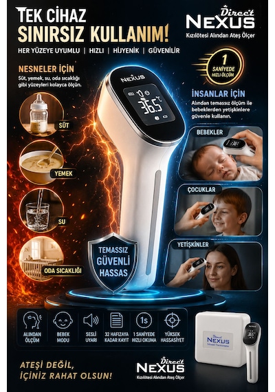 Temassız Kızılötesi Ateş Ölçer 1 Saniyede Hızlı Ölçüm Lcd Ekranlı Dijital Termometre