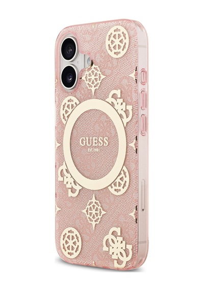 Apple Uyumlu iPhone 17 Kılıf Guess Lisanslı M-safeli Iml Peony Ve 4g Desenli Klasik Logolu Kapak Pembe Pembe