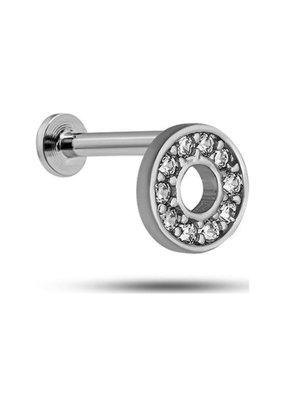 925 Ayar Gümüş Rodyumlu Minimal Zirkon Taşlı İçi Boş Daire Tragus Piercing Küpe Gümüş
