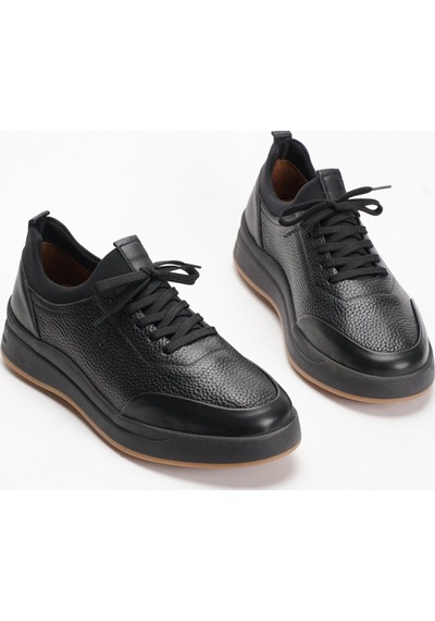 Fame Step Hakiki Deri Erkek Yürüyüş Ayakkabısı Casual Comfort Streç Yapı Bağcıksız Kullanım Ortopedik Günlük Rahat Taban Siyah Sneaker Napoli