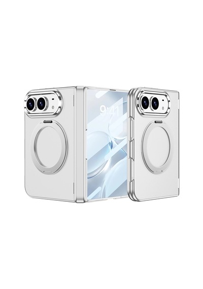 Apple iPhone Uyumlu  Uyumlu Duo Kılıf M-safe Şarj Özellikli Zore Kıpta Kpt-07 Ring Standlı Sert Pc Kapak Gümüş