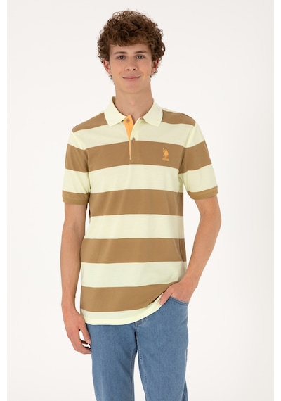 U.S. Polo Assn. Erkek Regular Fit Haki Polo Yaka Çizgili Tişört 50306827-VR027