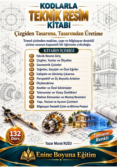 Kodlarla Teknik Resim Kitabı 132 Ders, Tamamı Renkli