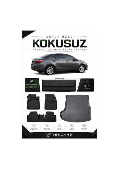 Toyota Corolla 2013 Model Aracınıza Özel 4d Karbonlu Kauçuk Paspas Takımı Ve Bagaj Havuzu