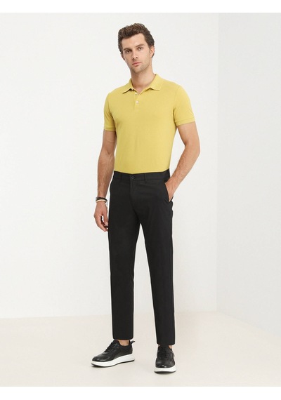 Siyah Düz Dokuma Slim Fit Casual Pamuk Karışımlı Pantolon Siyah