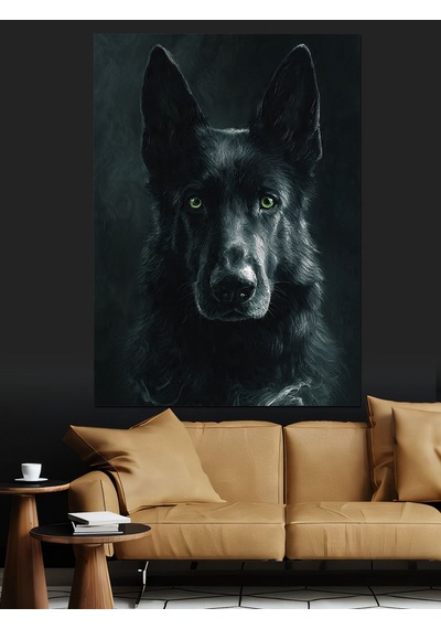 Siyah Kurt Köpek Portresi Dekoratif Kanvas - Mdf Ahşap Tablo