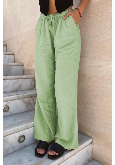 Madmext Yeşil Beli Büzgülü Wide Leg Kumaş Pantolon Mg1950-yeşil Yeşil