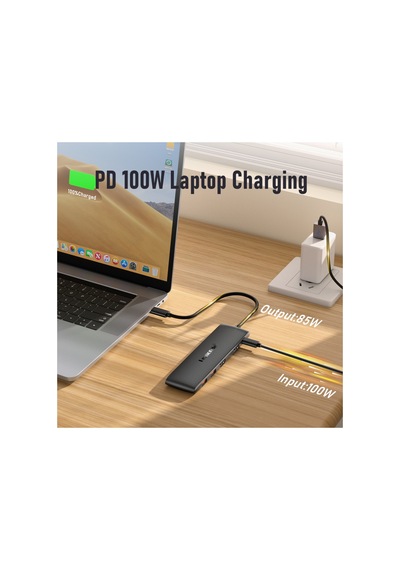 Lemorele Tc300, Type-c Çoklayıcı Hub - Çift Hdmı - 10gbps Usb 3.1 - 10 Portlu 100w Pd Şarjlı Docking Station