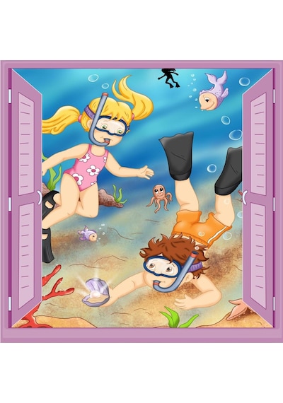 Çocuk Odası Bebek Odası Pencere Poster Duvar Kağıdı Dalgıç (502388624)