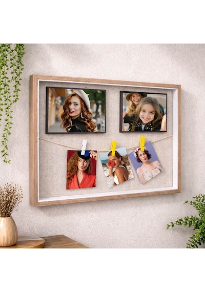Ahşap İpli Mandallı Fotoğraf Çerçeve – 27 × 42 cm | Kişiye Özel Fotoğraf Baskısı Dahil