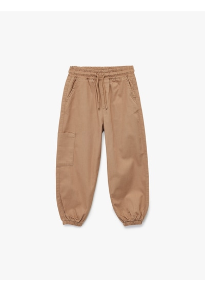 Koton Pamuklu Gabardin Beli Bağcıklı Kargo Cepli Jogger Pantolon Kahverengi 6wmb40018tw Kahve