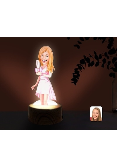 Kişiye Özel Kadın Karikatürlü Dekoratif 3D Biblo Led Işıklı Gece (481496202)