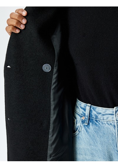 Koton Cepli Düğmeli Kruvaze Oversize Kaşe Kaban Siyah 5wak00429ew