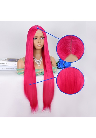 Koyu Pembe Ekstra Uzun Tül Peruk - Zmff-582412 Renkli