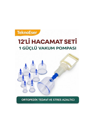 12 Parça Vakumlu Hacamat Seti Manuel Güçlü Hacamat Kupa Terapisi Seti