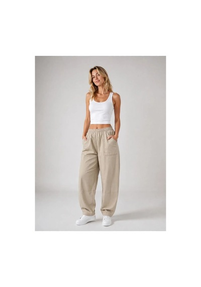 Meridefashion Bej Balon Kesim Lastikli Rahat Pantolon 44