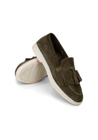 Deery Kadın Hakiki Süet Yeşil Püsküllü Loafer - 02042zyslc01
