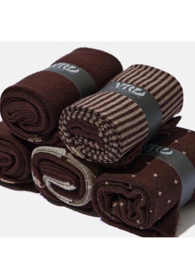 Erkek Bambu Çorap Kahverengi Dikişsiz Premium 5 Çift Soket Çorap 40 - 44