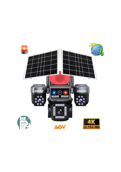 Avenir 4k Ultra Hd Solar Güvenlik Kamerası 3 Lensli, Esım, Aov