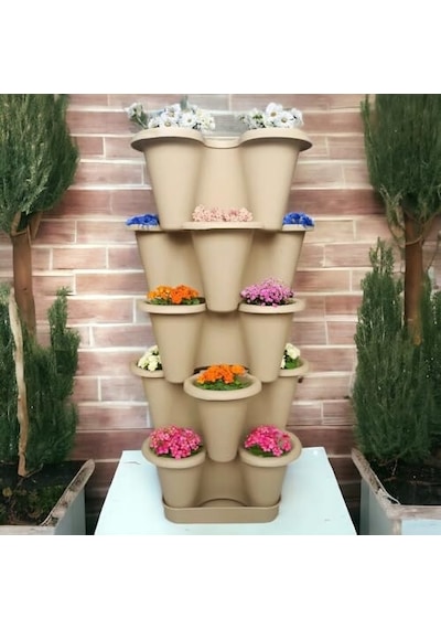 Arsimo 5 Katlı Şanslı Yonca Kule Saksı Seti Çiçek Bitki Sebze Meyve Salon Mutfak Banyo Bahçe Saksı Seti Bronz
