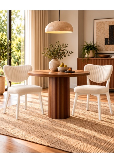 2'li Elma Model Sandalye Krem Kumaş Beyaz Metal Ayaklı Modern Mutfak Ve Salon Sandalyesi