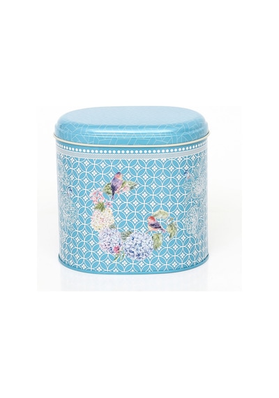 Blooming Blue Desenli Oval Metal Saklama Kabı 14 x 12 x 13 CM 1.4 L