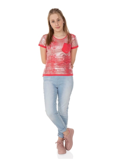 Toontoy Kids Toontoy Kız Çocuk T-shirt Komple Varak Baskı Lazer Kesim Nar Çiçeği