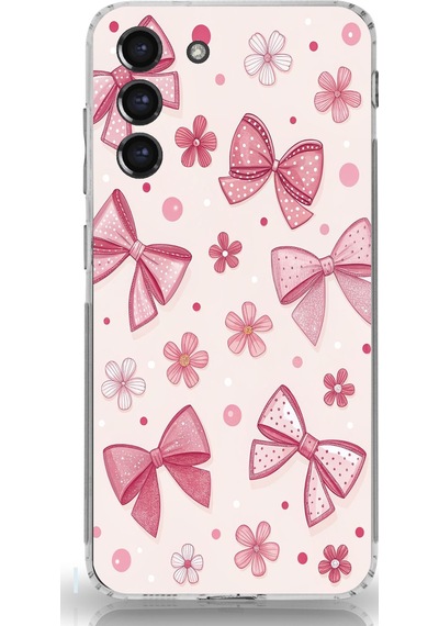 Samsung Galaxy S21 Fe Uyumlu Pembe Fiyonk, Çiçek Ve Puantiye Baskılı Silikon Kılıf Renkli