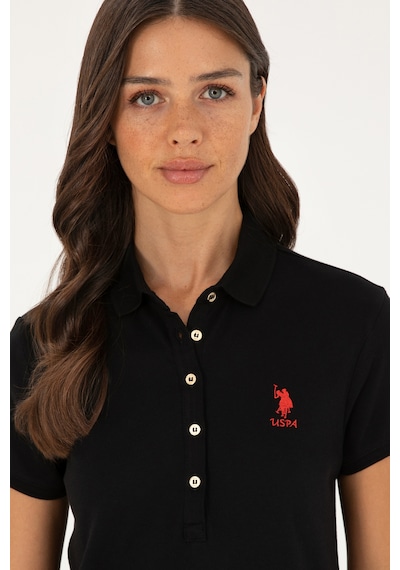 U.S. Polo Assn. Kadın Siyah Polo Yaka Mini Boy Örme Elbise 50280038-VR046