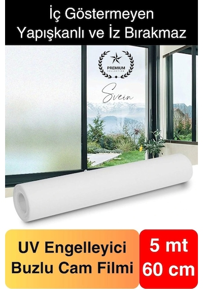5 Metre X 60 Cm Uv Engelleyici Buzlu Cam Filmi İç Göstermeyen Güneş Engelleyen Yapışkan Banyo Ofis Diğer