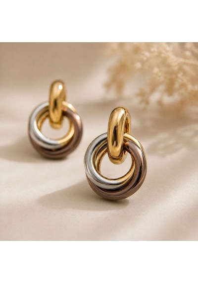Çok Renkli Halka Küpe Altın Gümüş Ve Rose Gold Detaylı Modern Şık