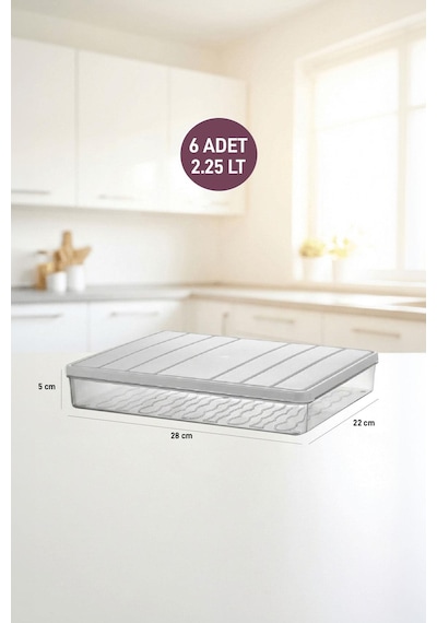 Selka Home 6 Adet 2,5 Lt. Nora Organizer Buzdolabı Buzluk Düzenleyici Saklama Kabı