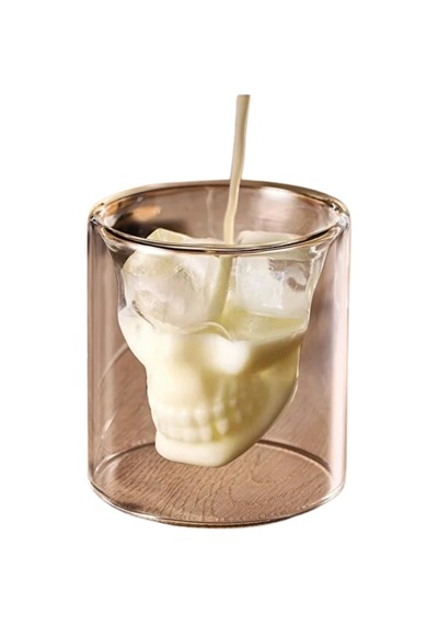 Kafatası Tasarımlı Cam Shot Bardağı Double Layer Skull Shot Glass Şeffaf Cam Şefaf