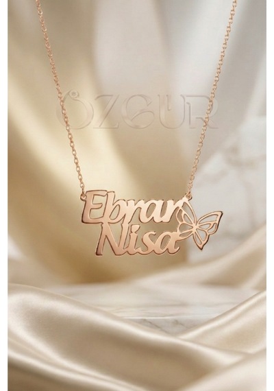 925 Ayar Gümüş 2 İsimli Kelebek Figürlü Kolye Rose Gold