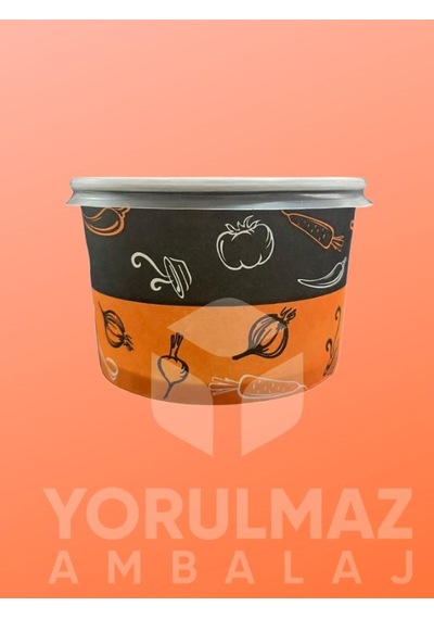 50 Adet 16 Oz Karton Kağıt Aşure Çorba Tatlı Yemek Kasesi Plastik Kapaklı Sızdırmaz