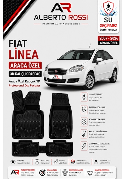 Fıat Linea 2007 - 2026 Araca Özel Kauçuk 3d Profesyonel Oto Paspası