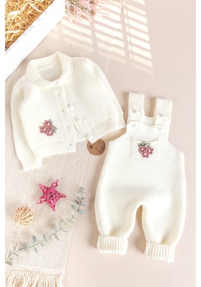 Babymod Triko Kışlık Kız Bebek Salopet Takım Tulum Set Krem