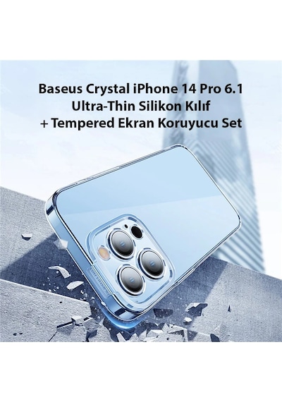 Baseus Crystal Apple İphone Uyumlu 14 Pro 6.1 Ultra-thin Silikon Kılıf + Tempered Ekran Koruyucu Set- 5775