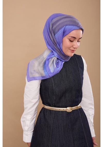 Silk Home Olinda İpek Eşarp 47005-01 Gümüş, Mor, Mavi, Koyu Mor