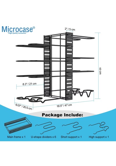 Microcase Çok Amaçlı Tencere Tava Vs Ürünler İçin Düzenleyici Metal Raflık - Al5048 Siyah