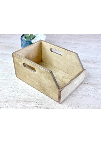 Organizer Ahşap Sandık Kutu 7" 7 İnç Plak İçin Uygun Boyut Ceviz Çok Renkli