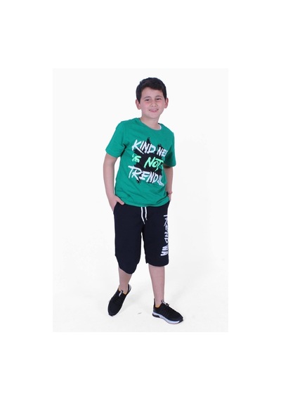 Fyk Kids Yazı Baskılı Erkek Çocuk Kapri Takım Yeşil