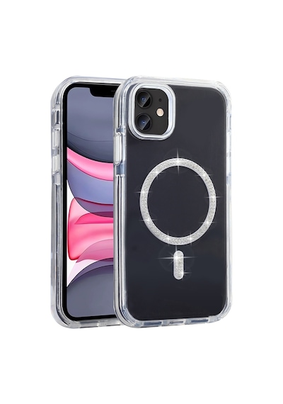 Apple Uyumlu iPhone 11 Kılıf Taşlı Tasarım M-safe Şarj Özellikli Mkst Koment Silikon Kapak - Gümüş Gümüş