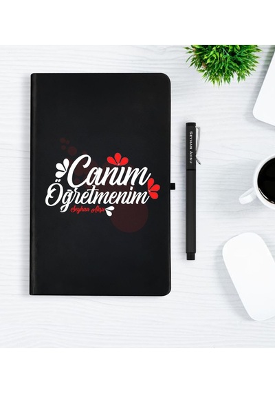 Kişiye Özel Canım Öğretmenim Siyah Defter Kalem Seti - 3