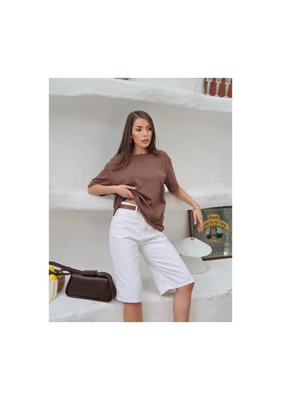 Paw Garage Kadın Mia İnterlok Kumaş Bisiklet Yaka Oversize T-shirt Kahverengi