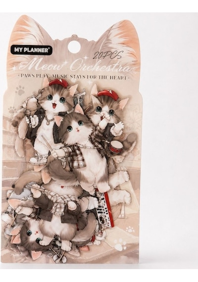 Sevimli Kedi Temalı Dekoratif Sticker Seti - Ajanda, Planner Ve Defter Çıkartması 20 Parça Çok Renkli